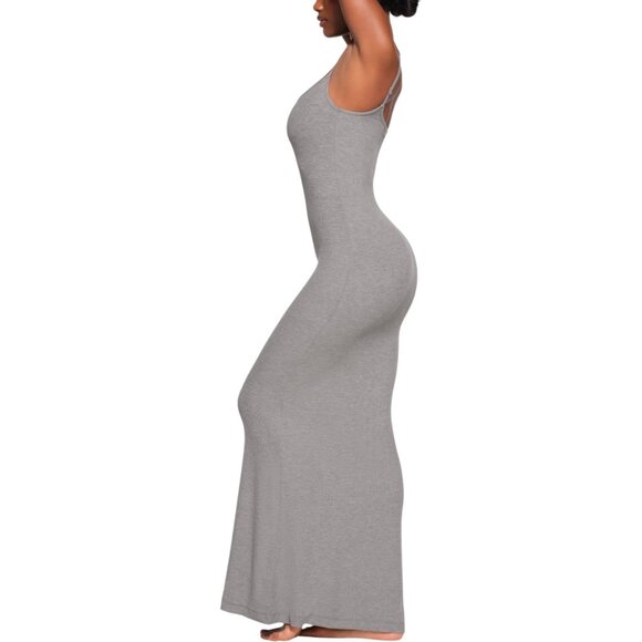 Skims Soft Lounge Long Slip Dress in Heather Gray Ribbed Maxi L - Picture 8 of 8